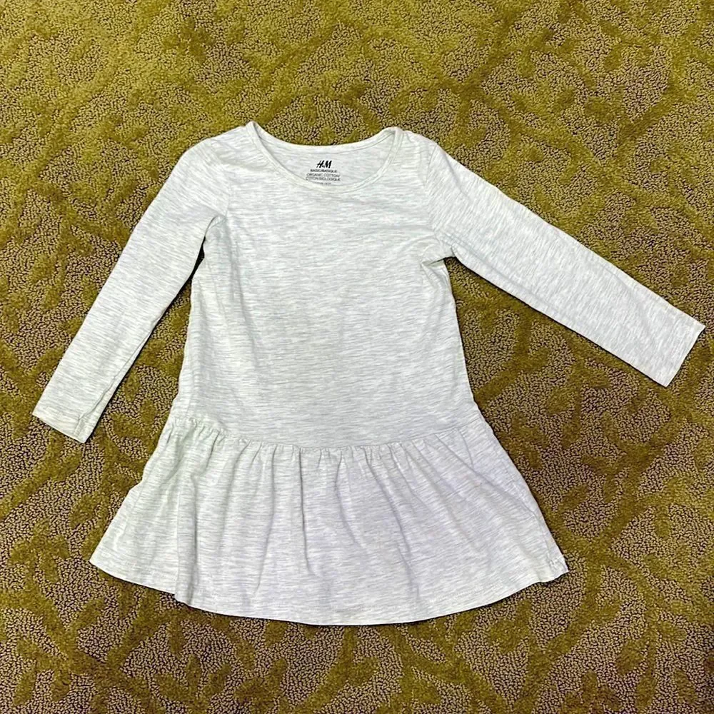 H&M Girl’s 3T Grey Heathered Cotton T-shirt Dress with Ling Sleeves & Ruffles